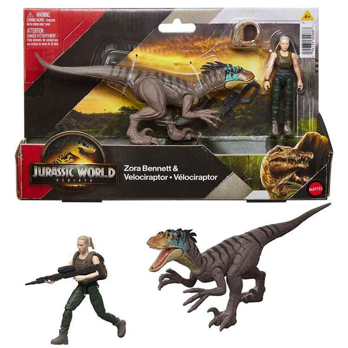 Jurassic World Rebirth Zora Bennett and Velociraptor Action Figure 2-Pack