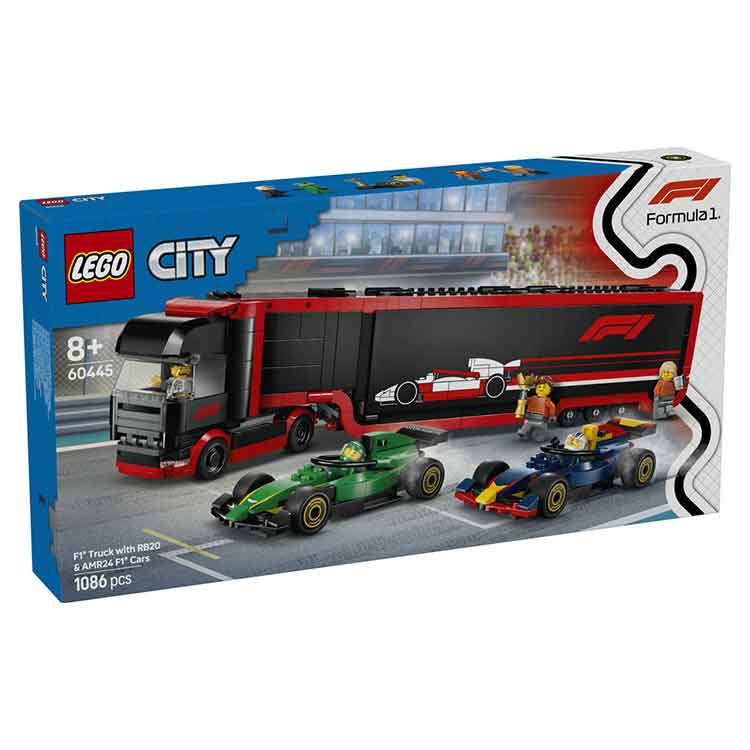 LEGO 60445 F1 Truck with RB20 & AMR24 F1 Cars